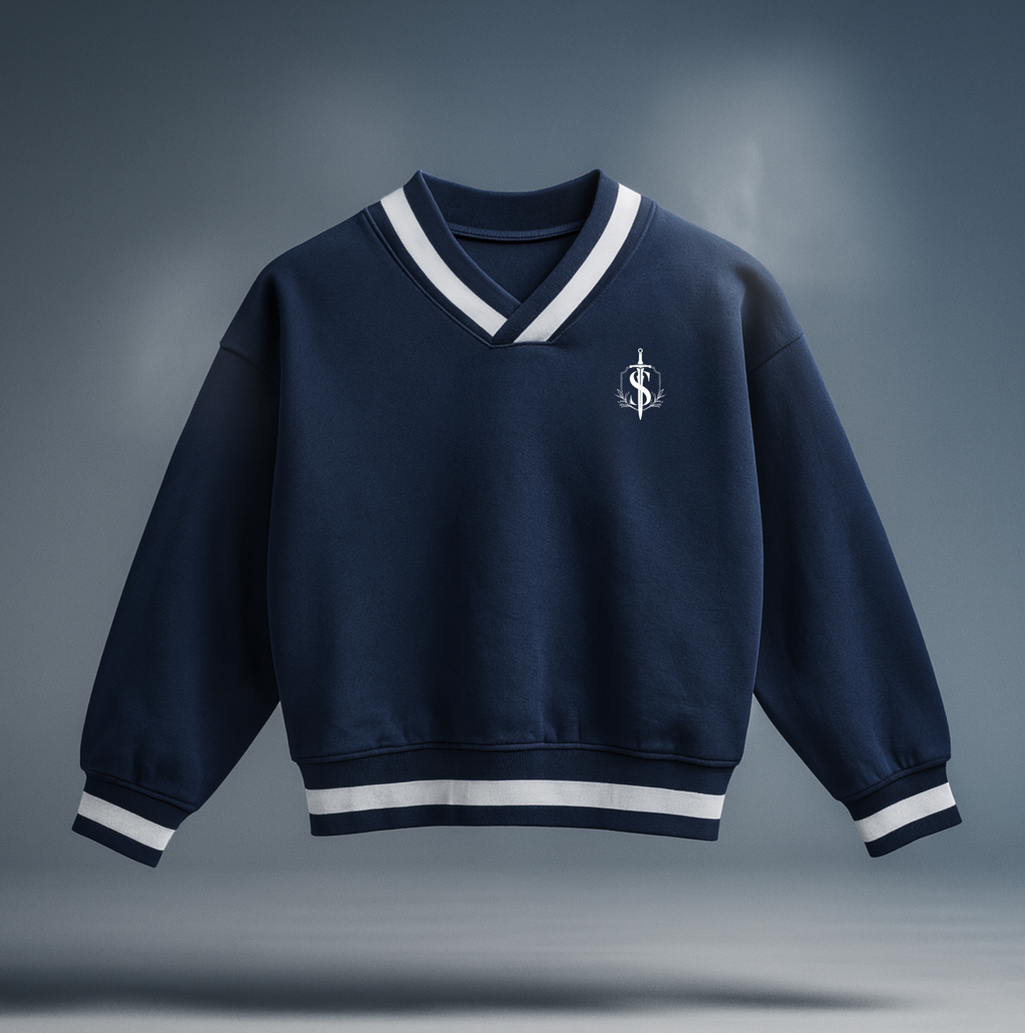 V-Neck Contrast Collar Boxy Sweatshirt