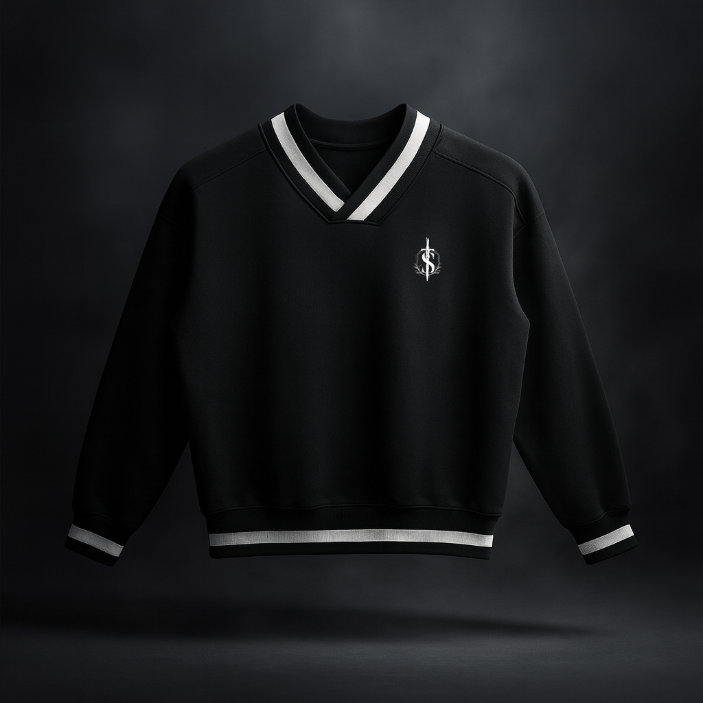 V-Neck Contrast Collar Boxy Sweatshirt